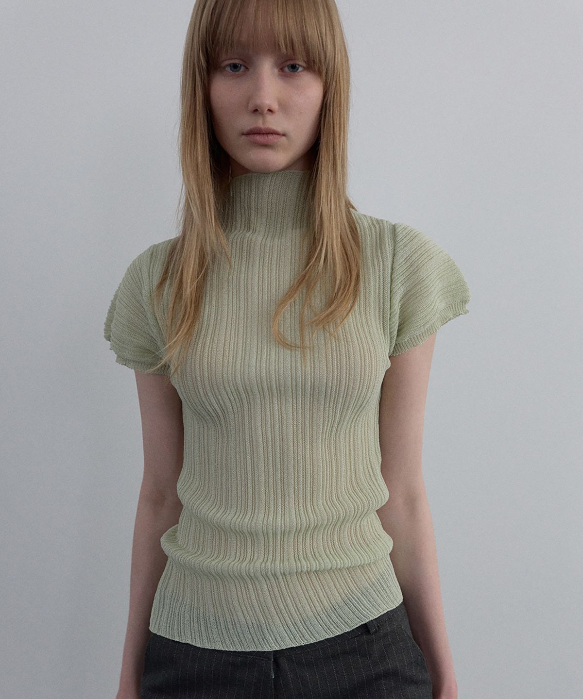 우네씬(UUNE SCENE) Pleated Half-Neck Knit_Mint