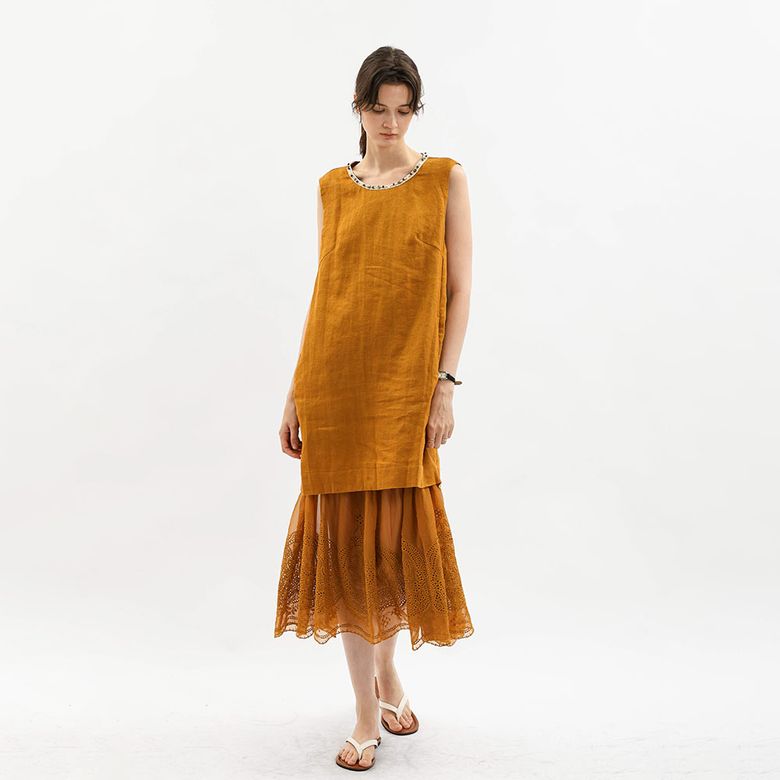 WD_Lace layered linen dress_BROWN