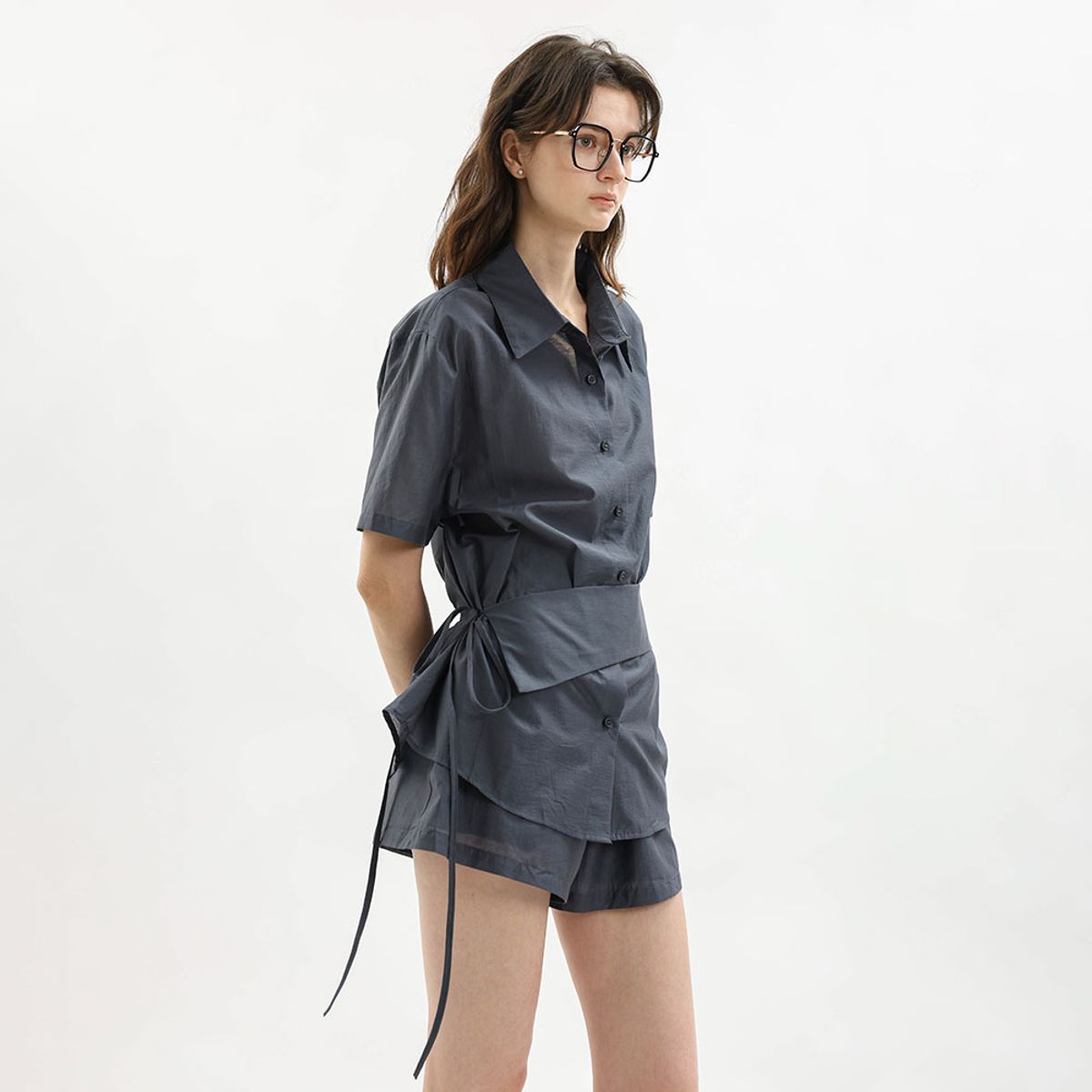 웬스데이딜라잇(WEDNESDAY DELIGHT) WD_Relaxed fit shirt and short pants set_CHARCOAL