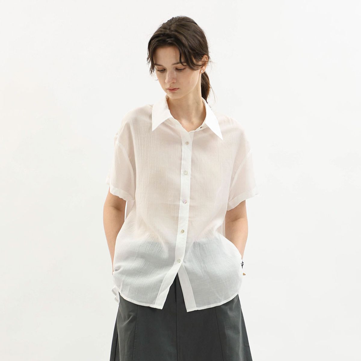 웬스데이딜라잇(WEDNESDAY DELIGHT) WD_Sheer crinkle short sleeve shirt_WHITE