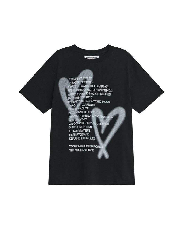 HEART PRINTED OVERFIT T-SHIRT (BLACK)