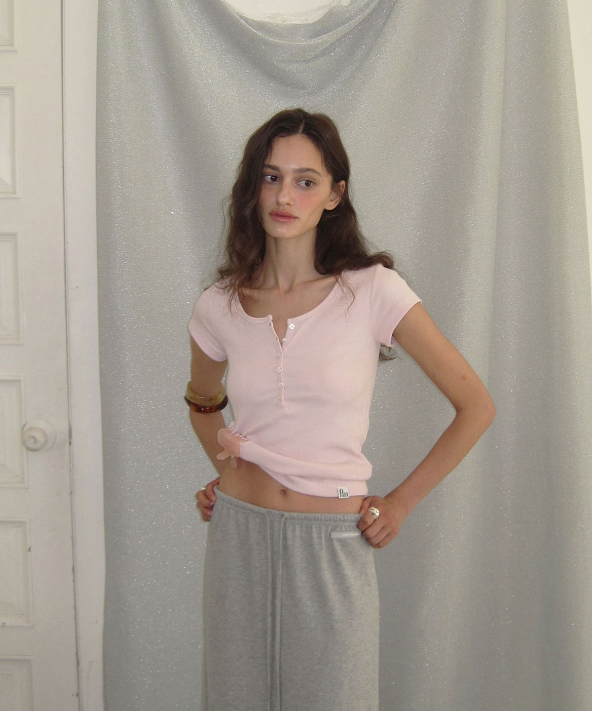 어패럴아카이브(APPAREL ARCHIVE) Enter half sleeve button tee - Pink