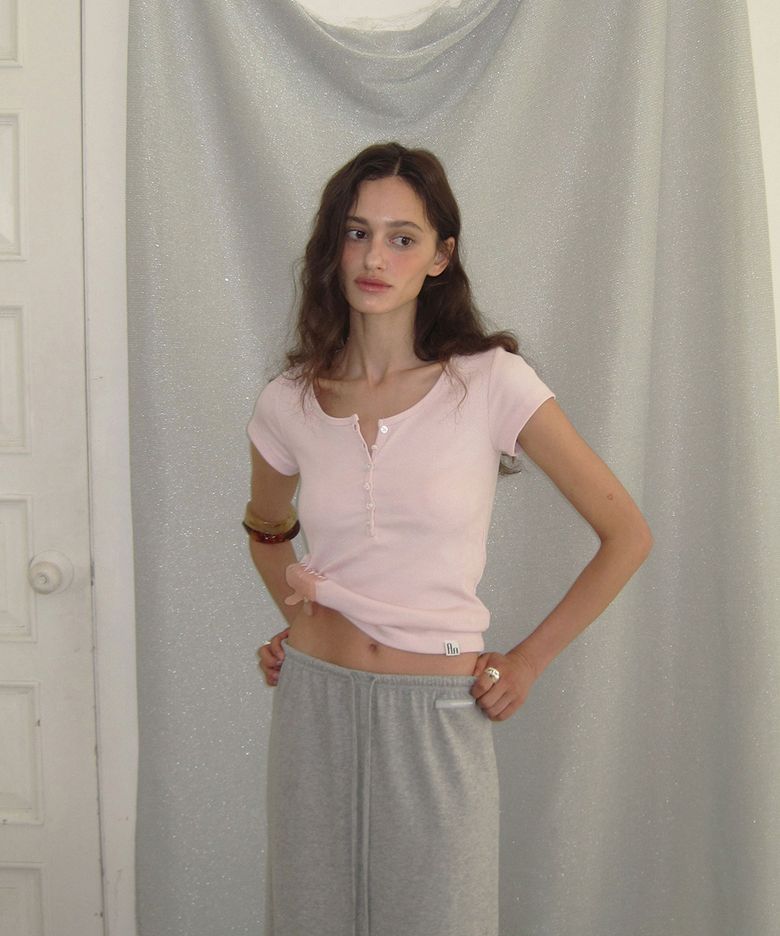 Enter half sleeve button tee - Pink