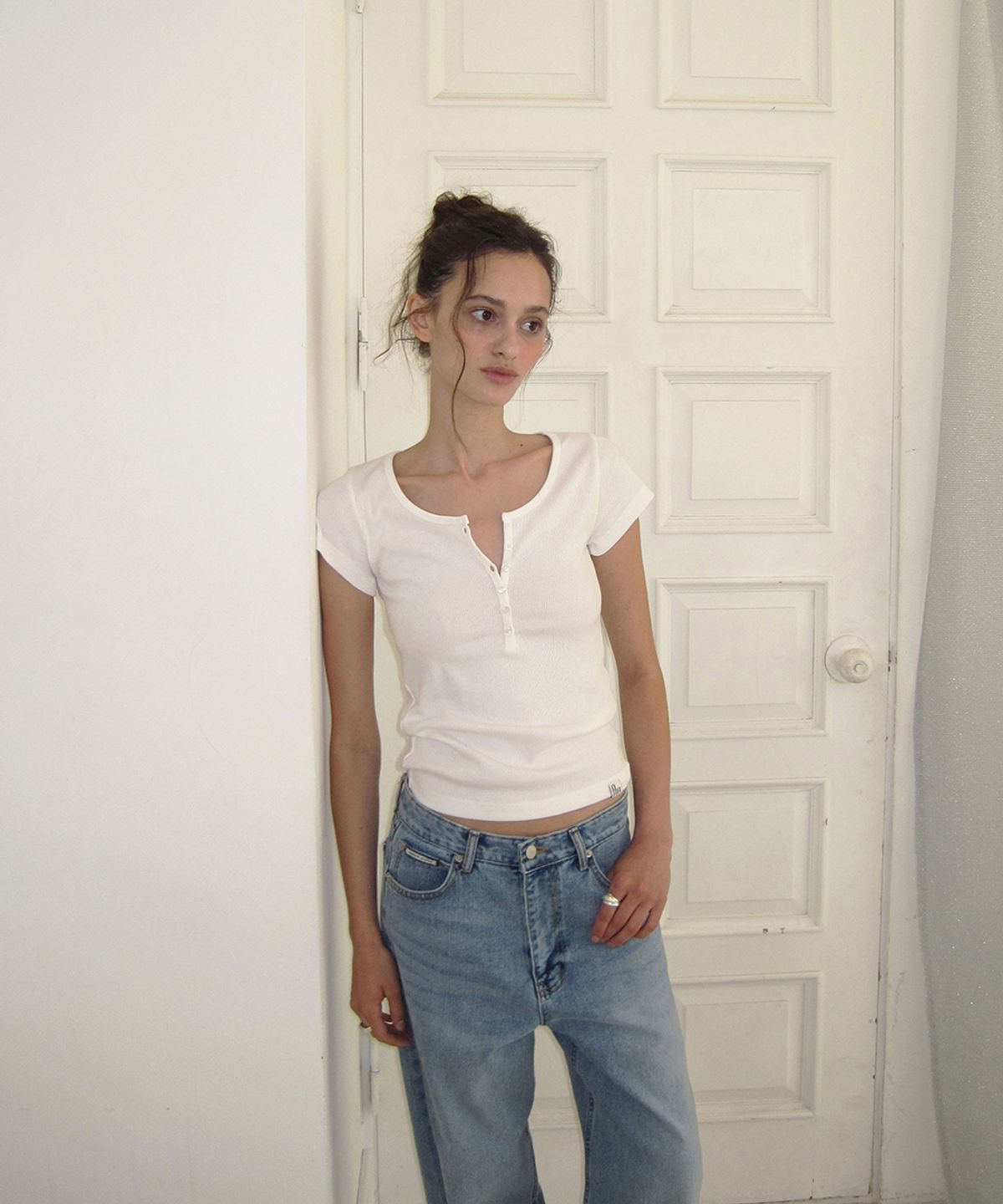 어패럴아카이브(APPAREL ARCHIVE) Enter half sleeve button tee - Ivory