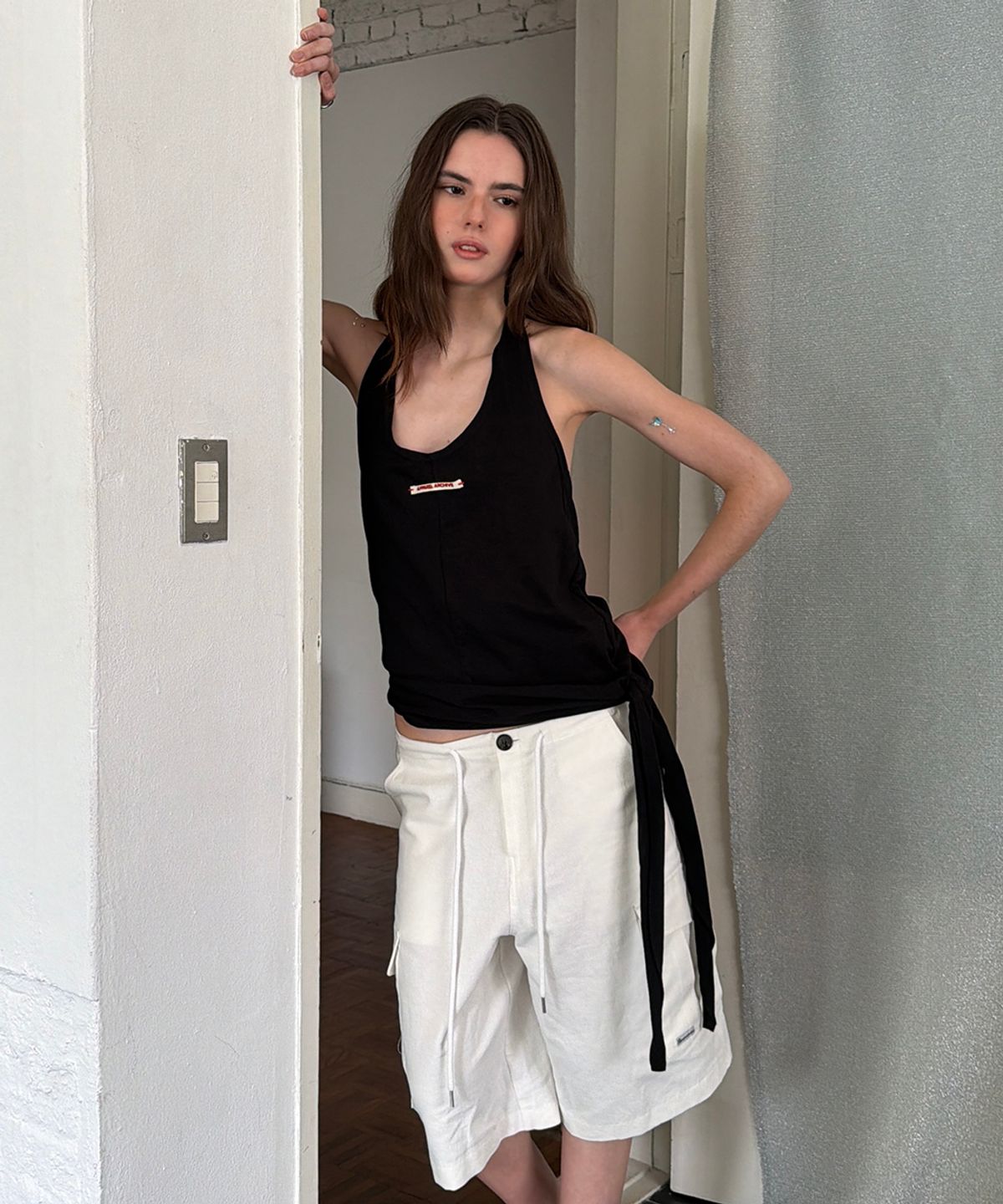 어패럴아카이브(APPAREL ARCHIVE) Dew layered halter top - Black