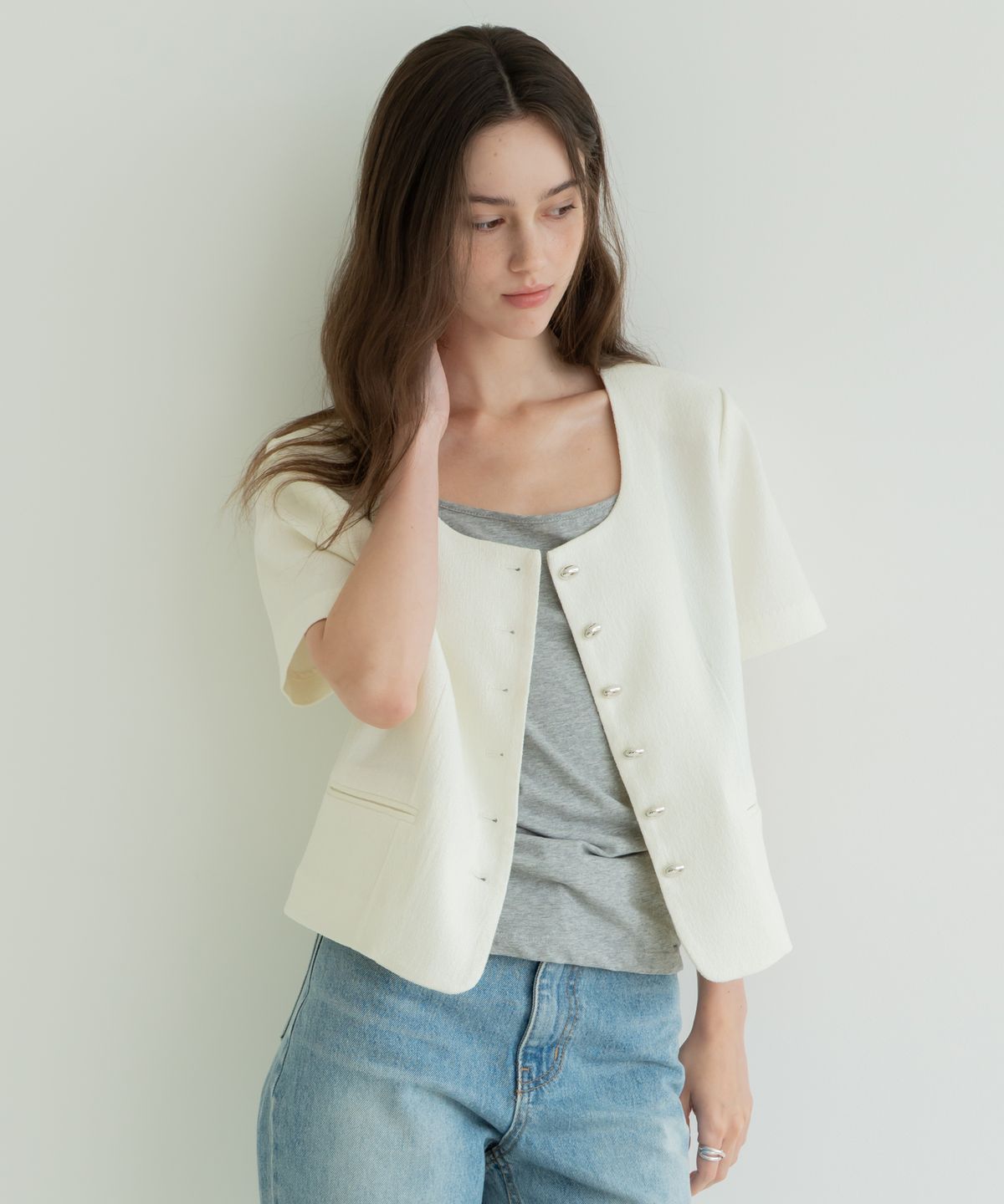 페르브(FERV) Summer Tweed Half Jacket - Ivory