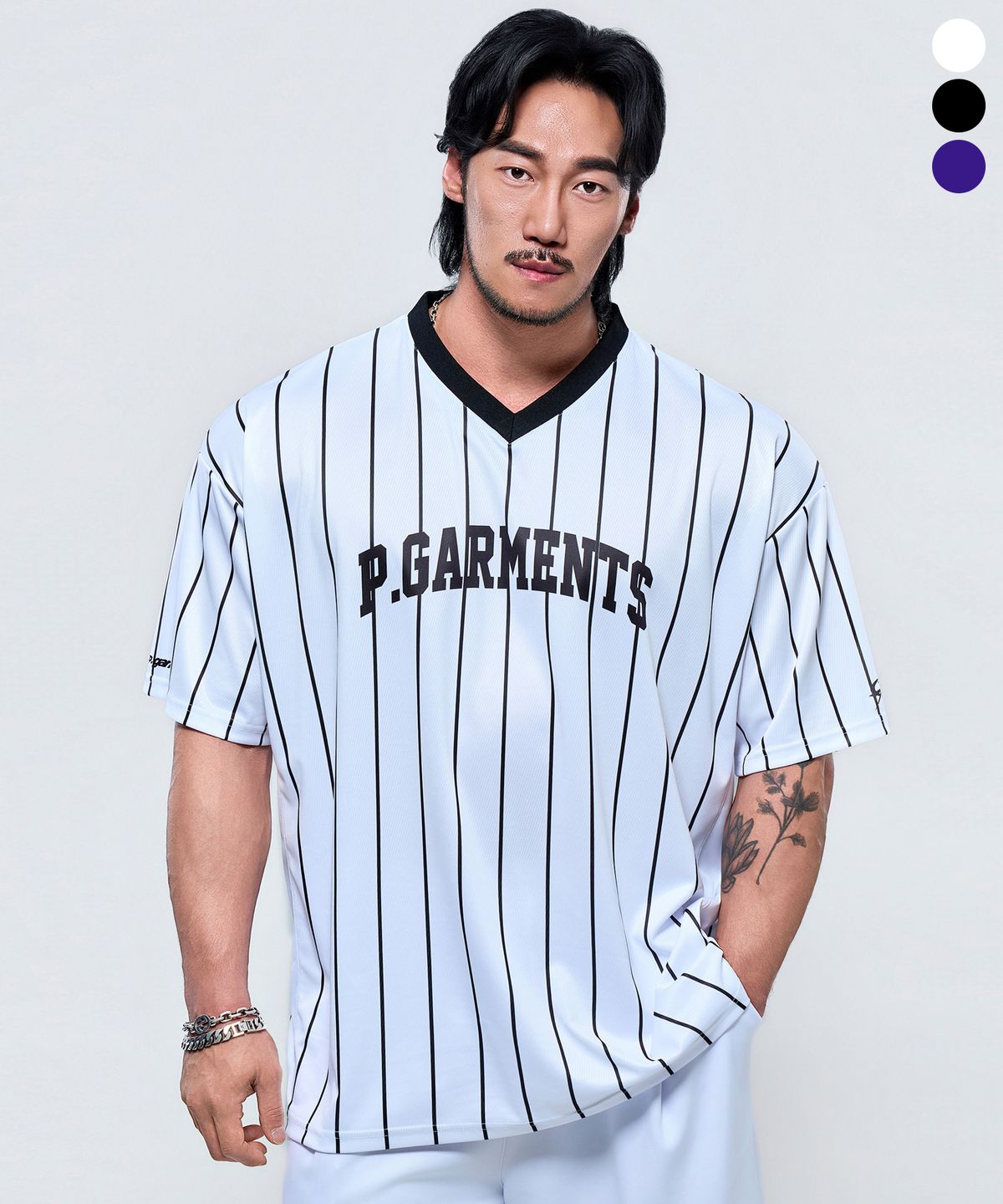 피지컬가먼츠(PHYSICAL GARMENTS) P2644 스트라이프 사선메쉬 자이언트 반팔 [3COLOR]
