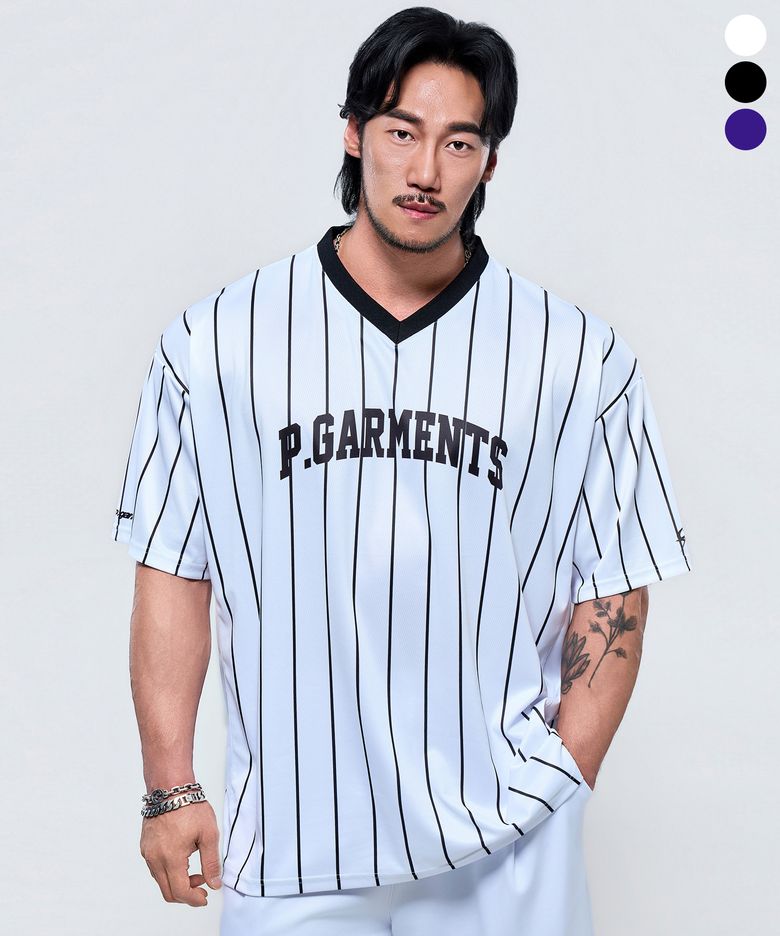 P2644 스트라이프 사선메쉬 자이언트 반팔 [3COLOR]