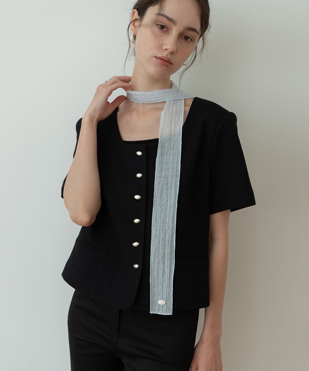 페르브(FERV) Summer Tweed Half Jacket - Black