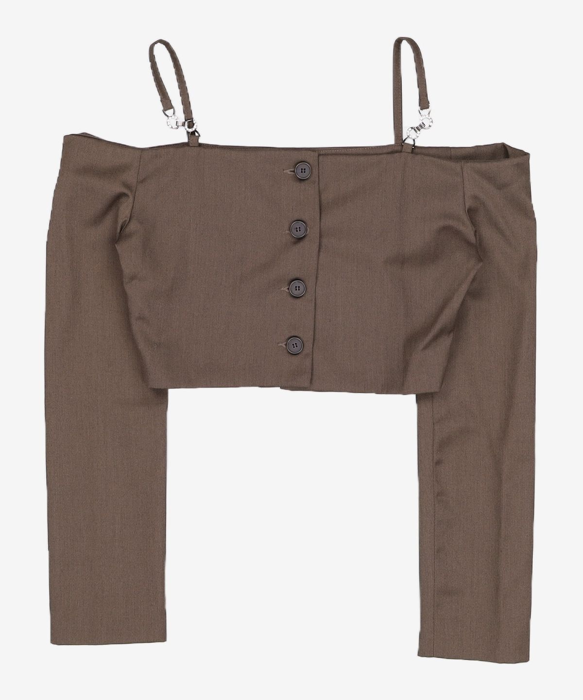 큐리티(CURETTY) C OFF SHOULDER BUTTON TOP_BROWN S