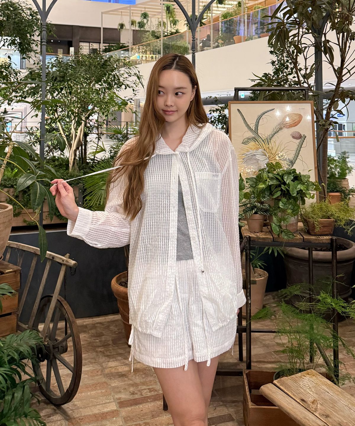 쥬시쥬디(JUCYJUDY) 시어서커체크후드셔츠 J1WS324B