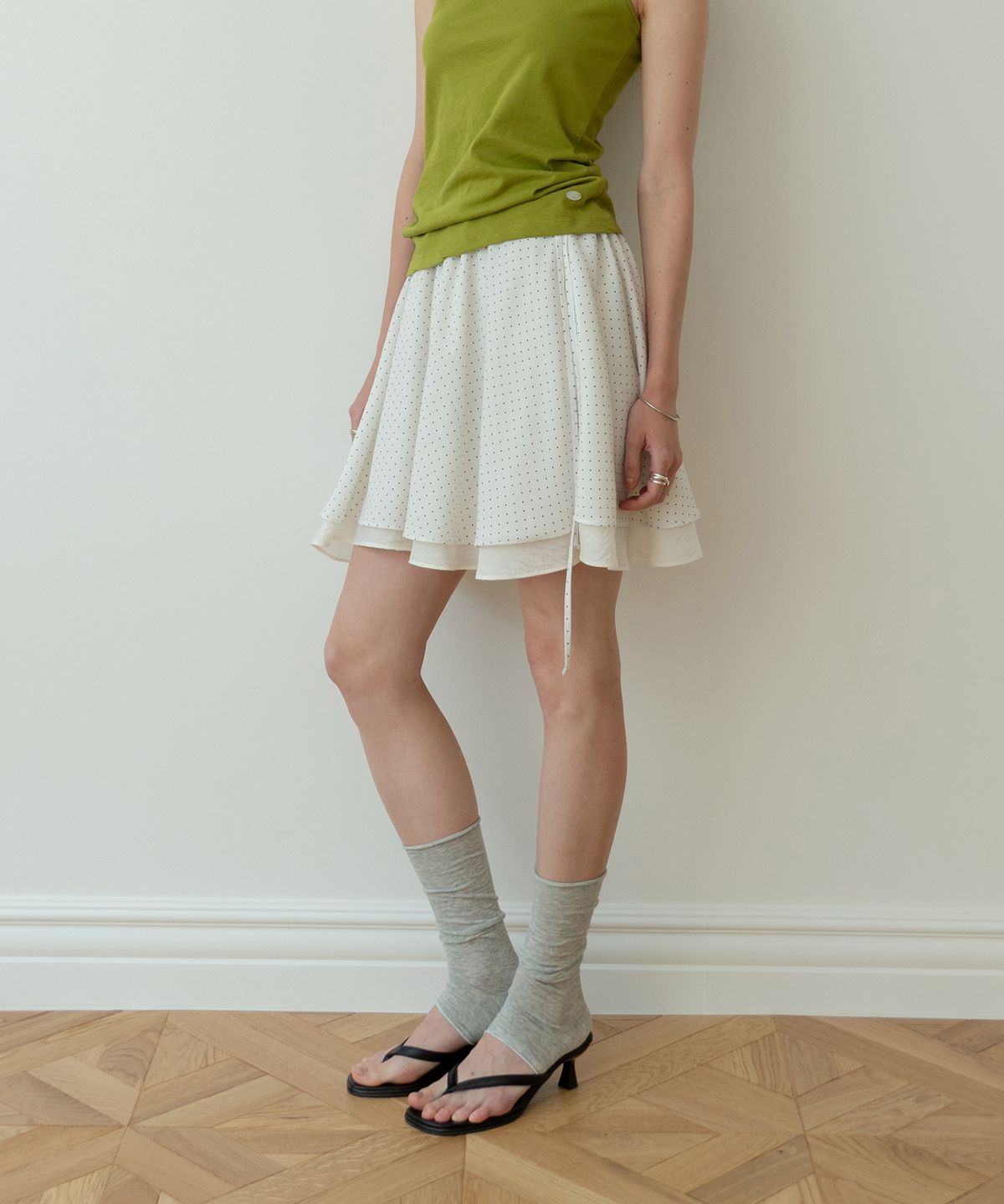 페르브(FERV) Dot Banding Flare Mini Skirt
