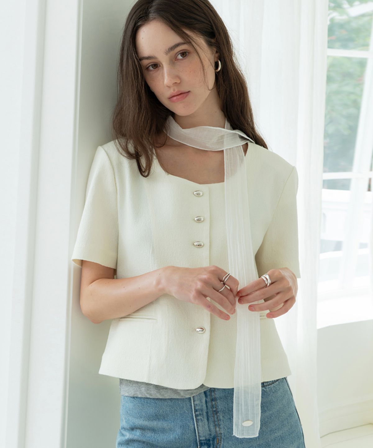 페르브(FERV) Stripe Sheer Scarf - Ivory