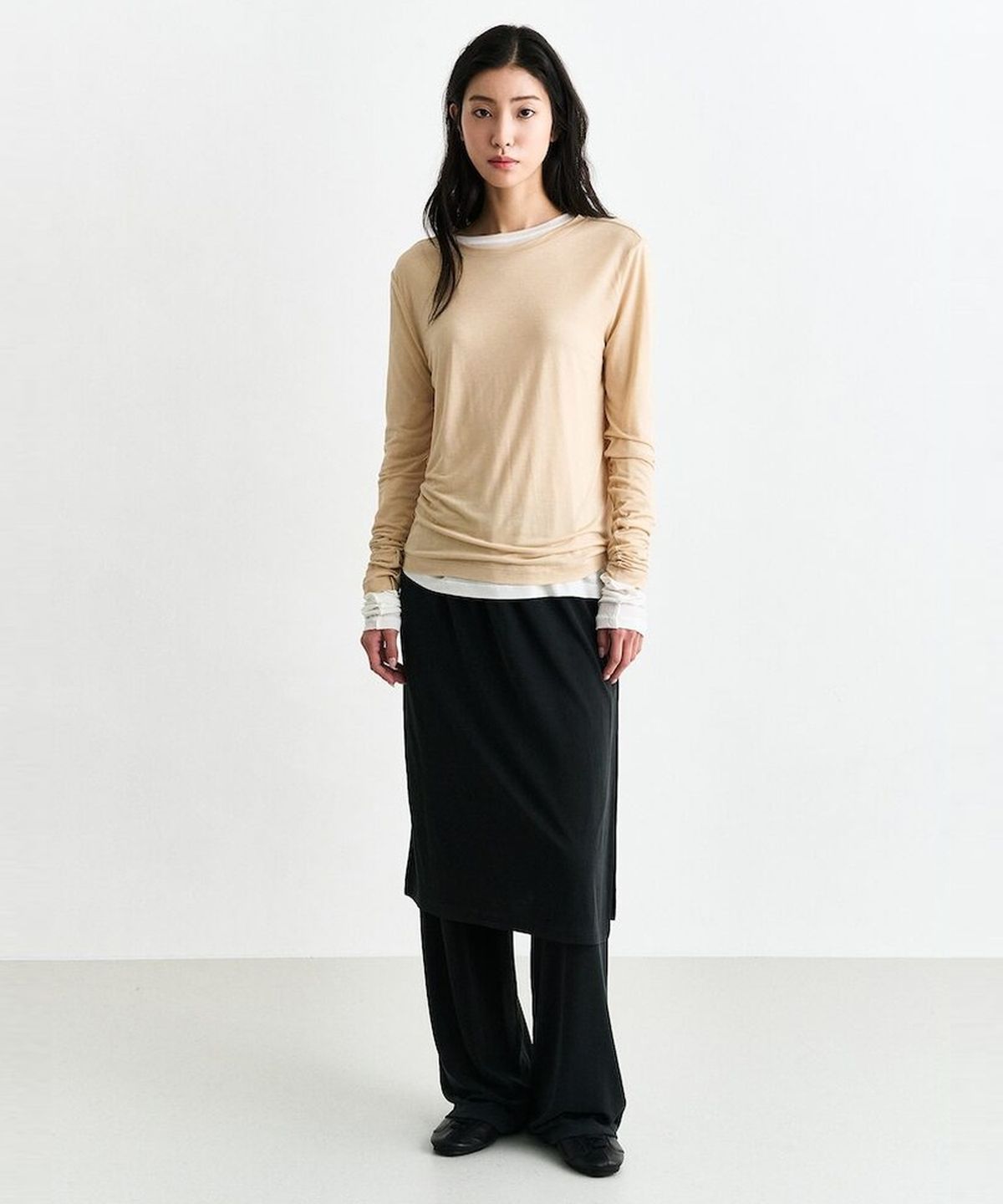 앙개(ANGGAE) Sheer TShirt  Beige
