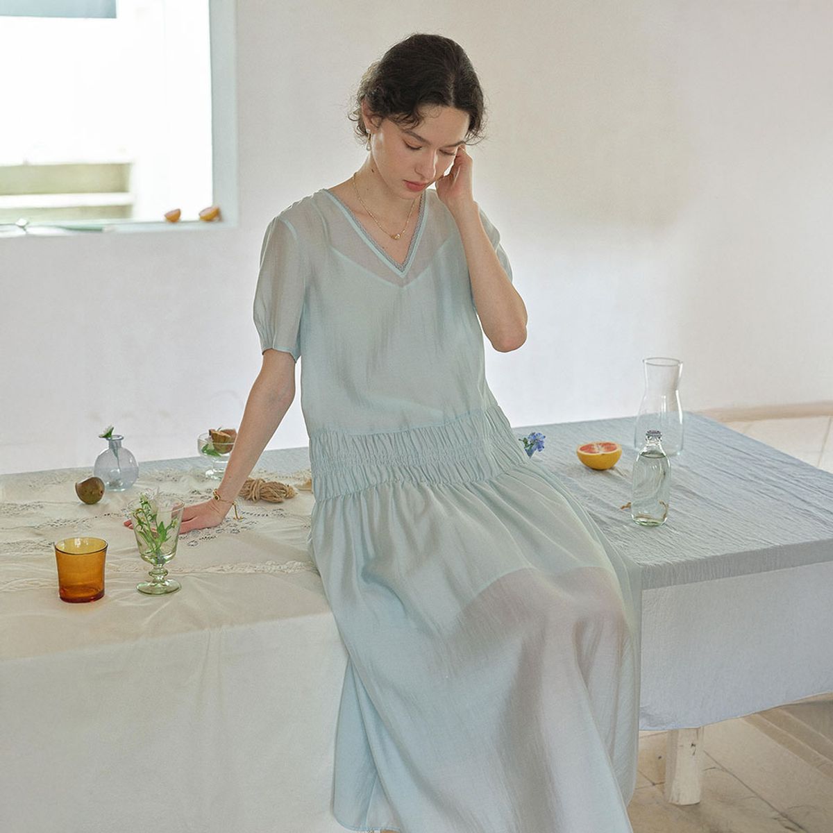 심플레트로(SIMPLE RETRO) SR_Ripple heavy-duty dress