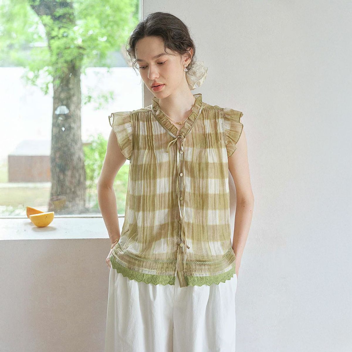 심플레트로(SIMPLE RETRO) SR_Blocked plaid tank vest top