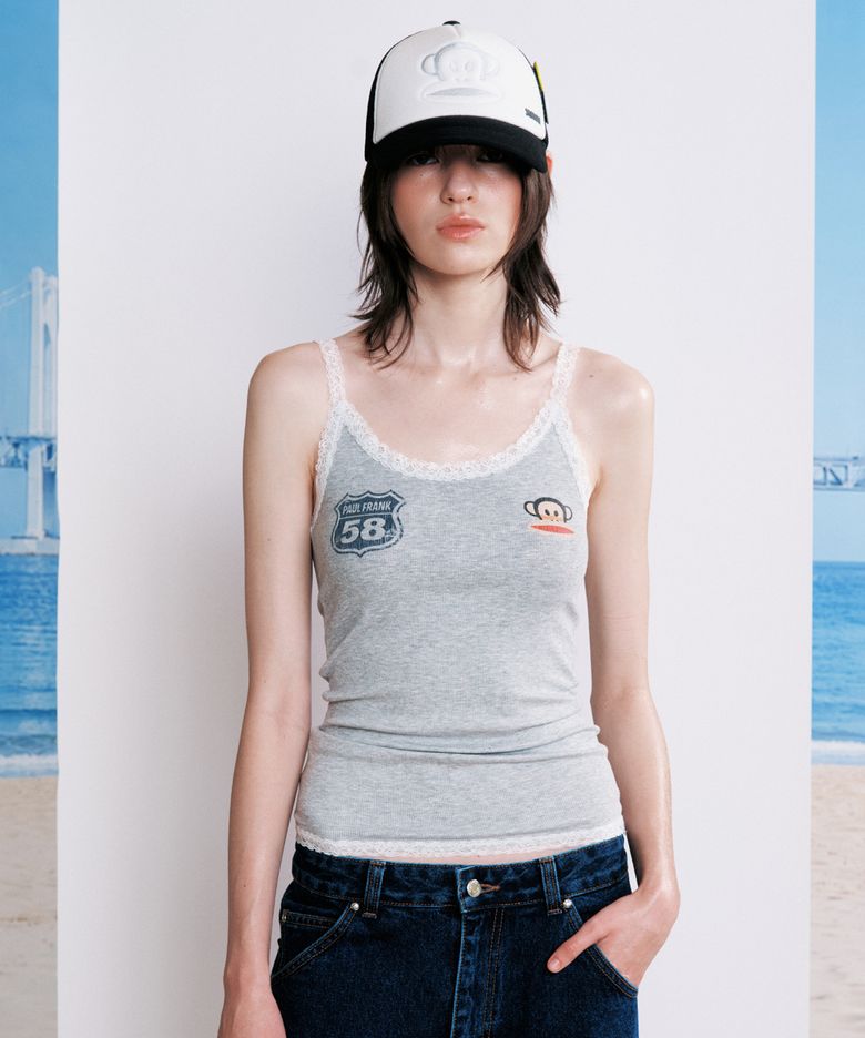 SUNBURN X PAUL FRANK LACE SLEEVELESS TOP, MELANGE GRAY