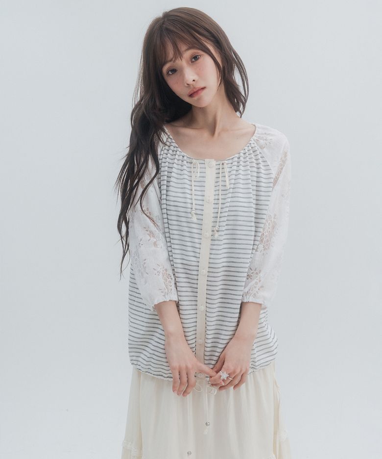 HSD 버튼 스트링 블라우스