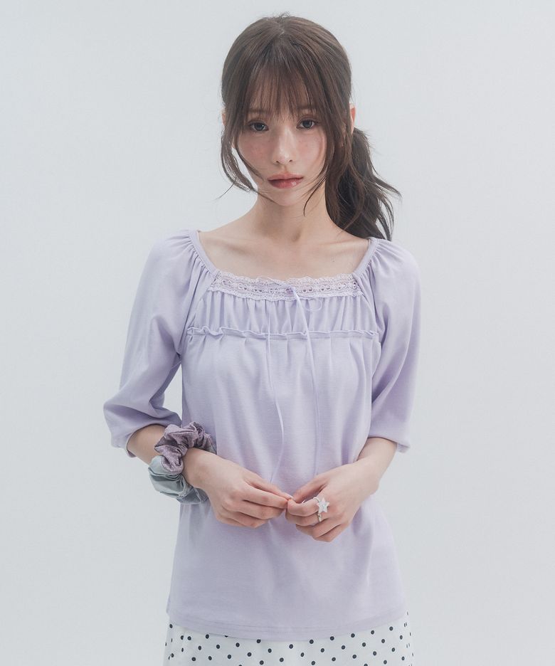 7부 레이스 셔링 슬리브_라이트퍼플