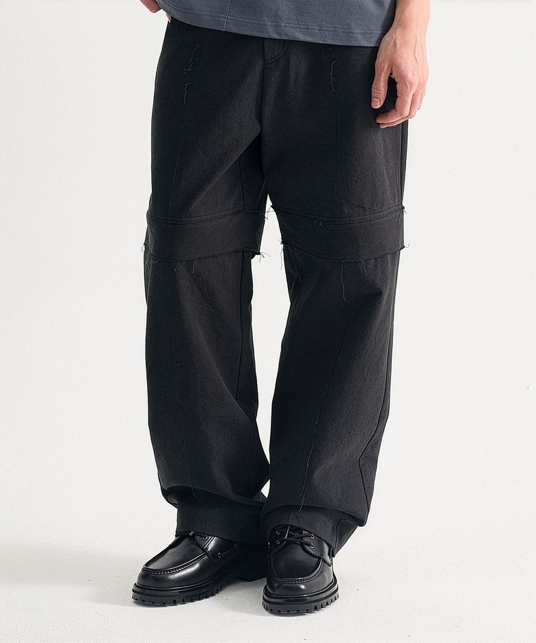 Raw-edge Transformable Knee Zip Trousers - Dusty Black