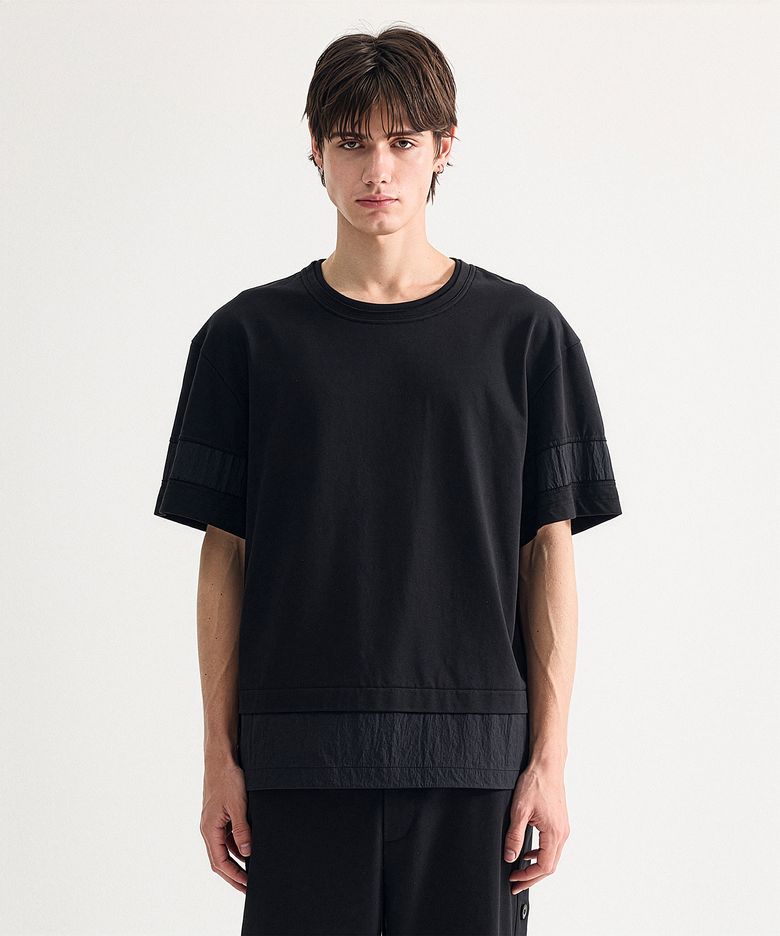 Multi Raw-edge Panelled T-shirt-Black