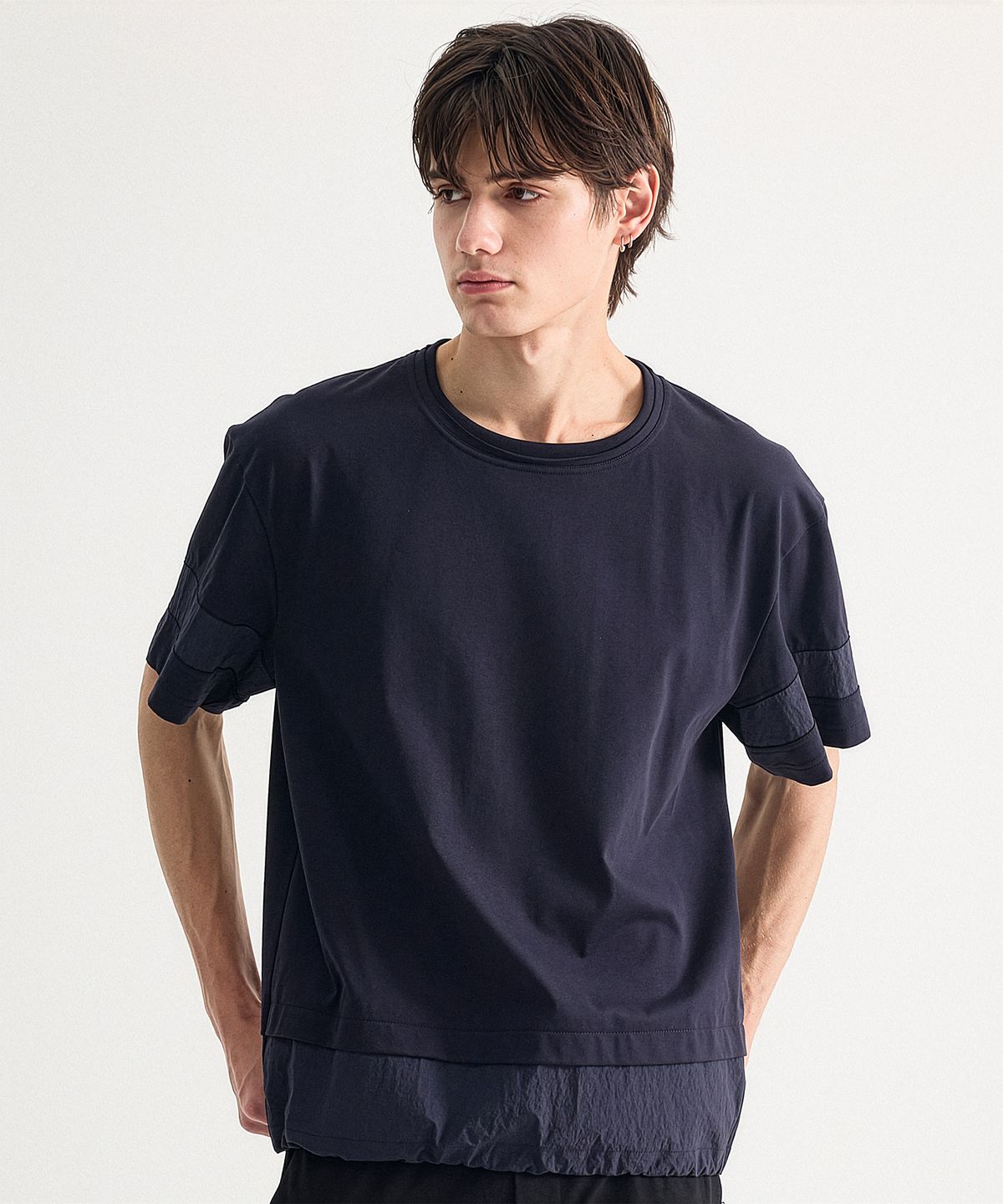 에이치직(H.JIK) Multi Raw-edge Panelled T-shirt-Navy