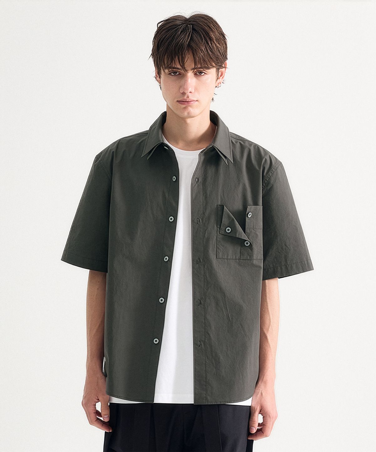 에이치직(H.JIK) Double Collar Cuff-Pocket Shirt - Charcoal