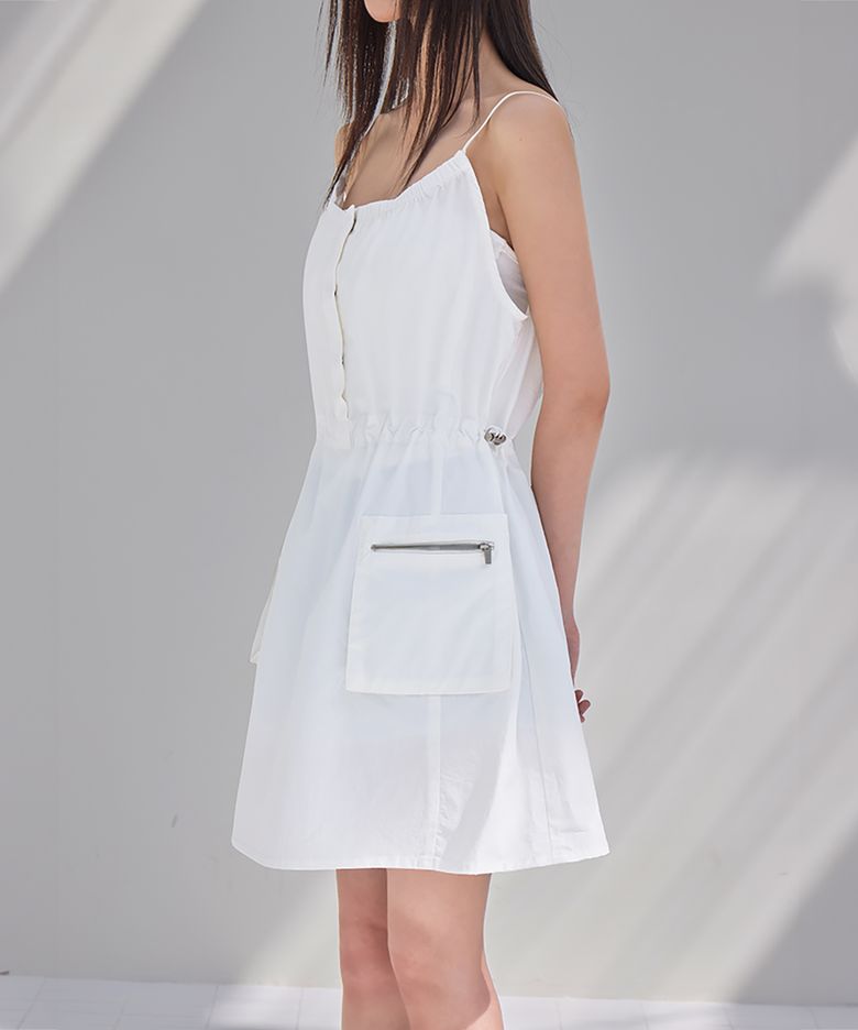 Cargo Pocket String Mini Dress, WHITE