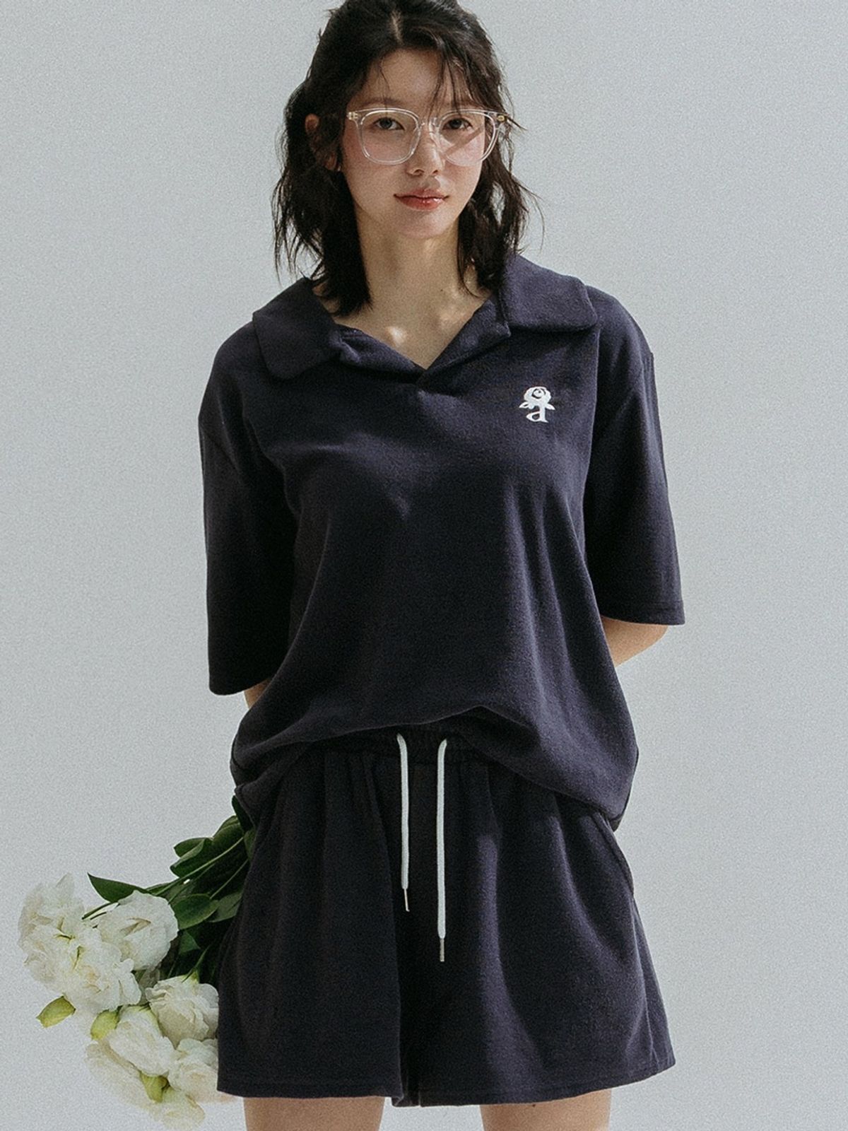 앤하츠(ANNEHEARTS) Relaxed Collar Terry Tee_NAVY