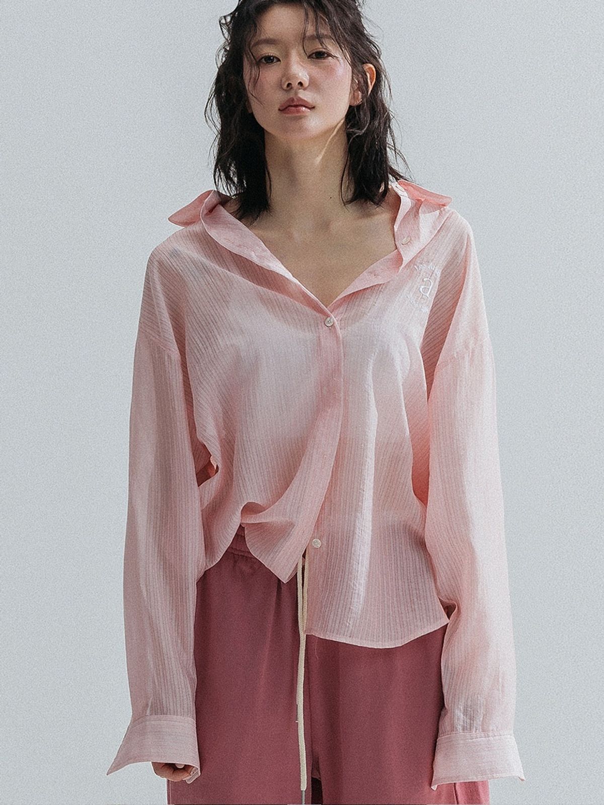 앤하츠(ANNEHEARTS) Pinstripe Sheer Shirt_PINK