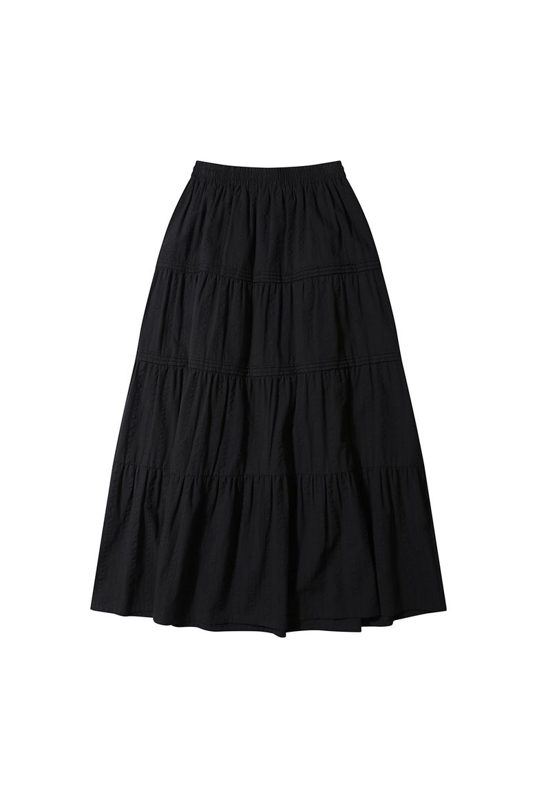 Cotton Tiered Skirt_Black