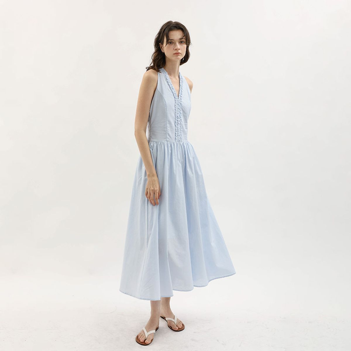 웬스데이딜라잇(WEDNESDAY DELIGHT) WD_Ruffle halter neck maxi dress_BLUE