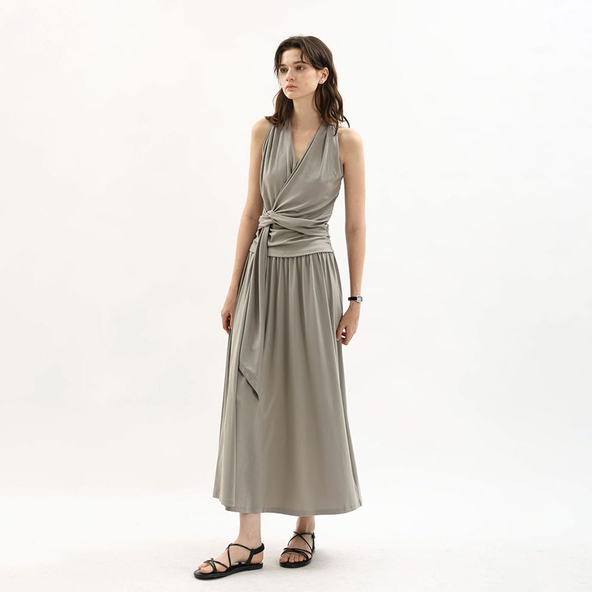 웬스데이딜라잇(WEDNESDAY DELIGHT) WD_Tie waist halter top and skirt set_GRAY