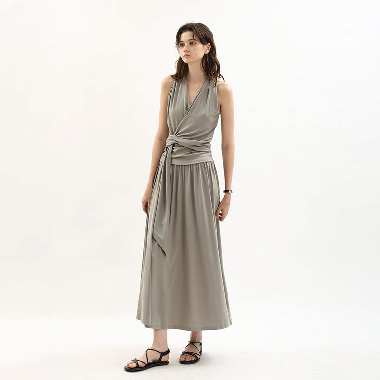 WD_Tie waist halter top and skirt set_GRAY