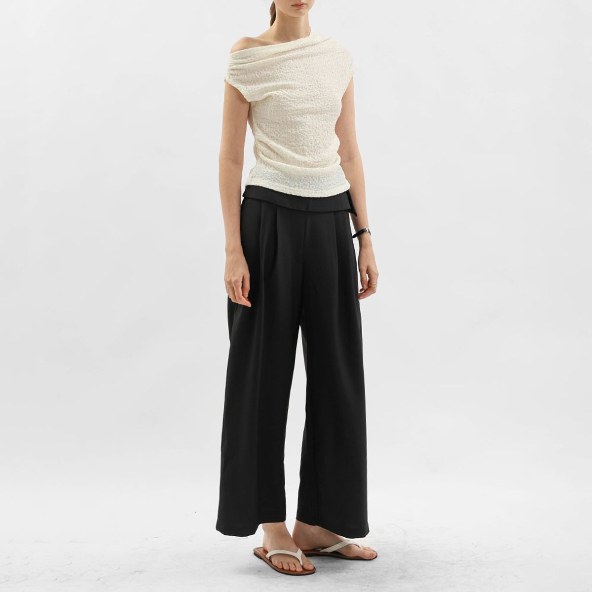 웬스데이딜라잇(WEDNESDAY DELIGHT) WD_Overlap waist wide pants_BLACK