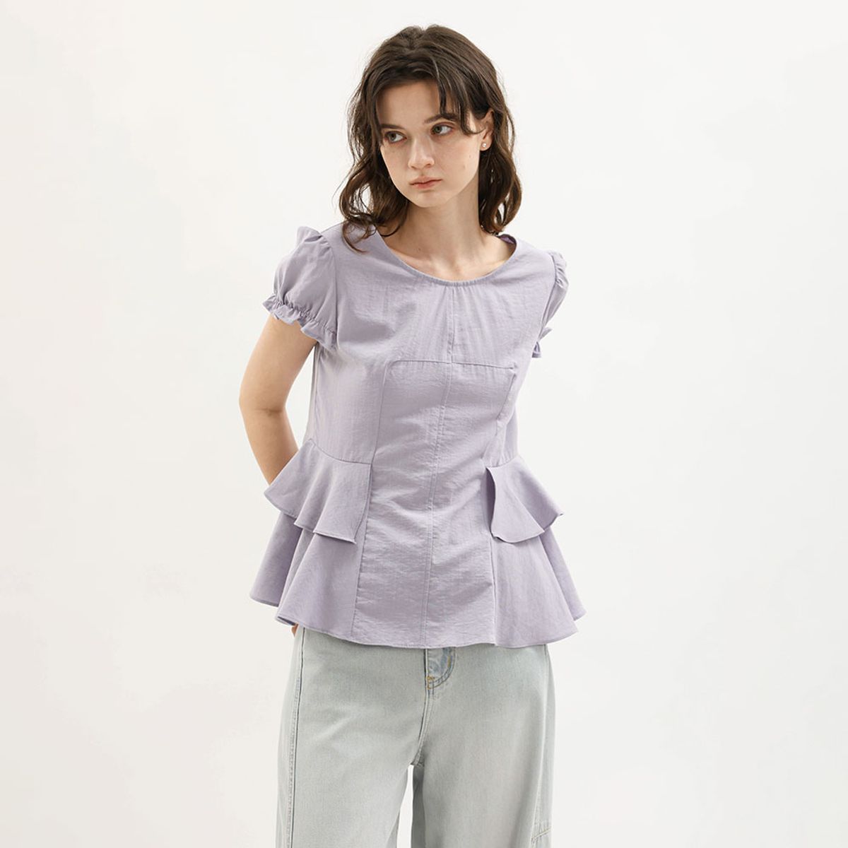 웬스데이딜라잇(WEDNESDAY DELIGHT) WD_Peplum puff sleeve blouse_PURPLE