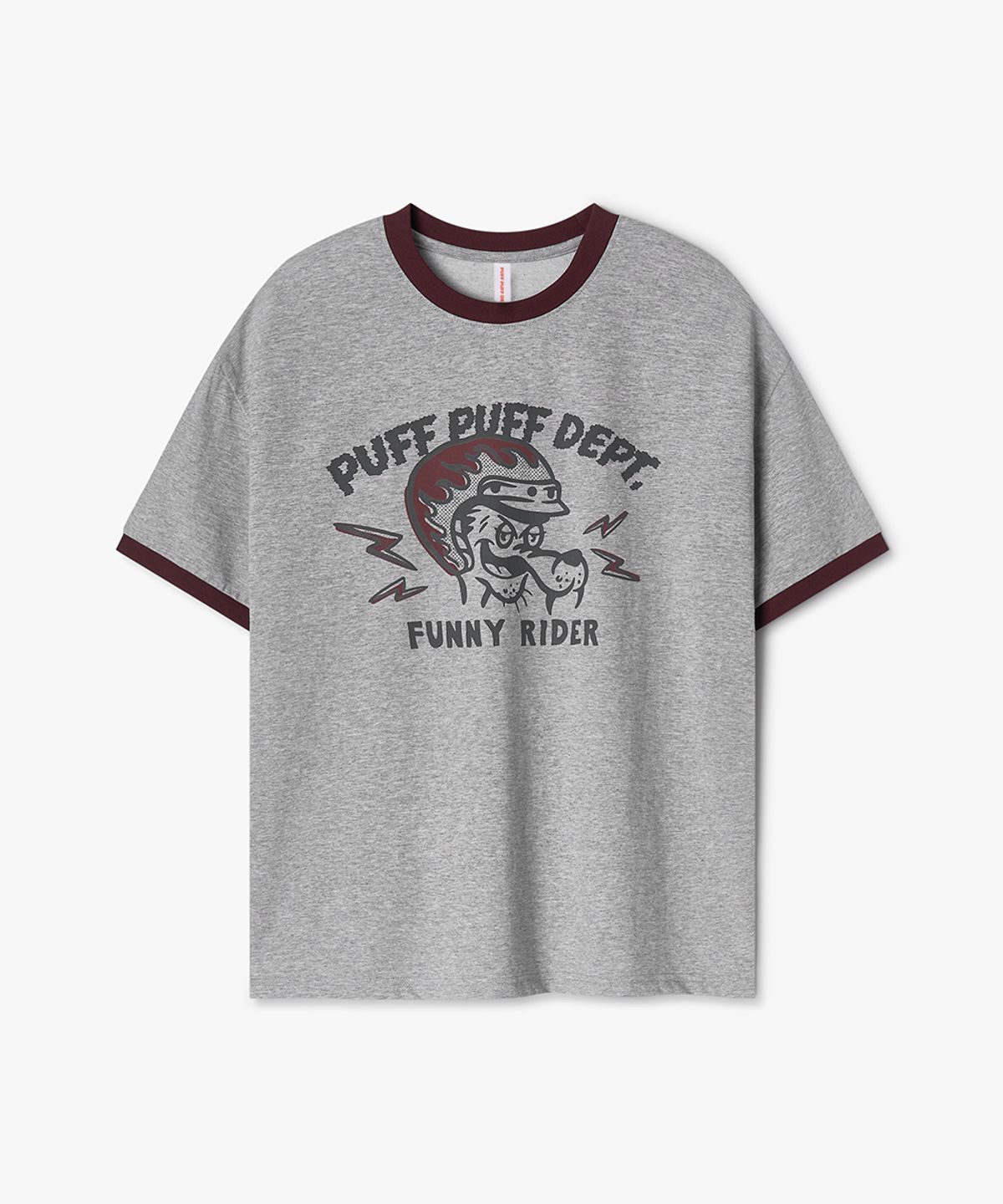 퍼프퍼프뎁트(PUFF PUFF DEPT) FUNNY RIDER Ringer T-shirt GREY