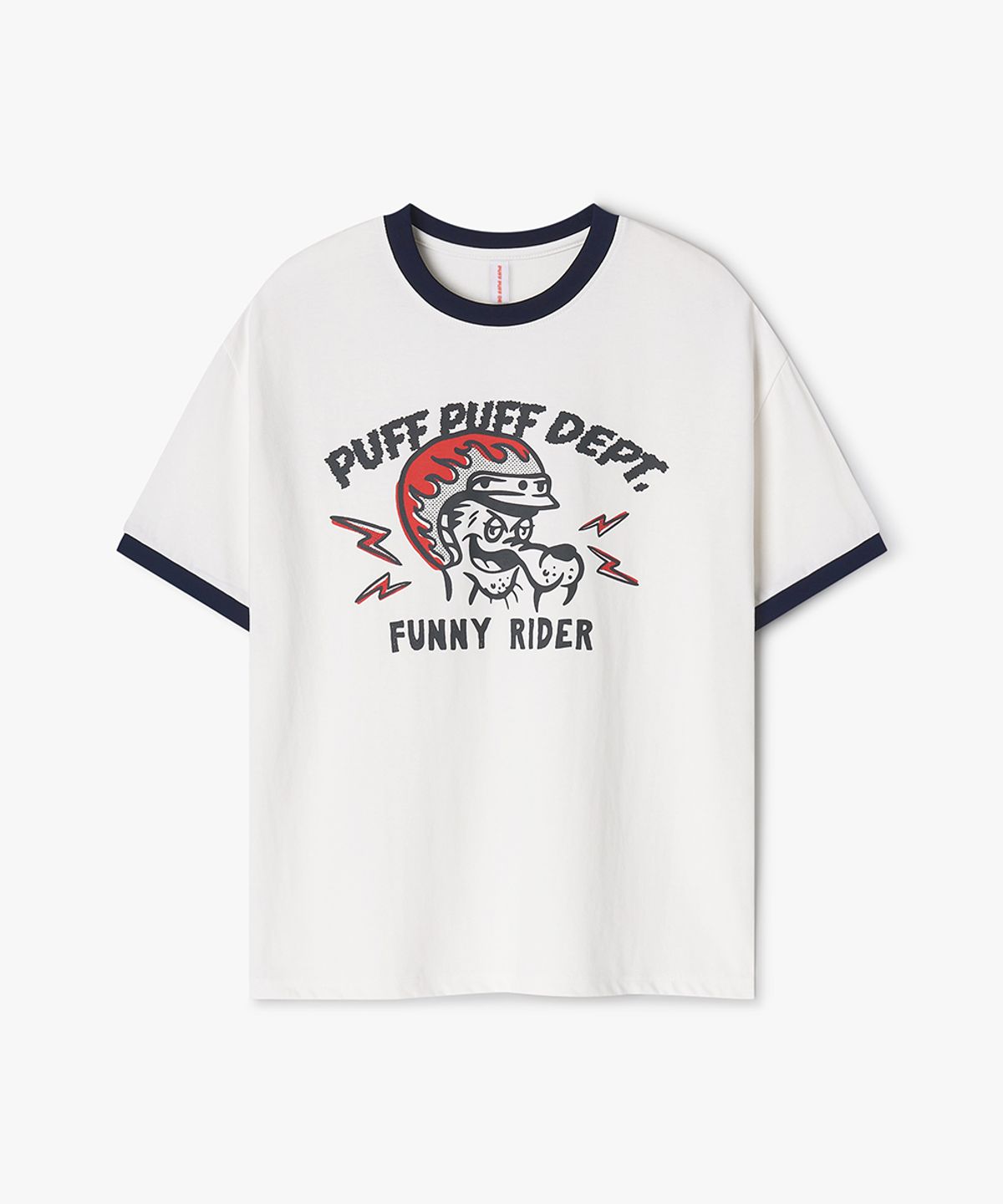퍼프퍼프뎁트(PUFF PUFF DEPT) FUNNY RIDER Ringer T-shirt IVORY