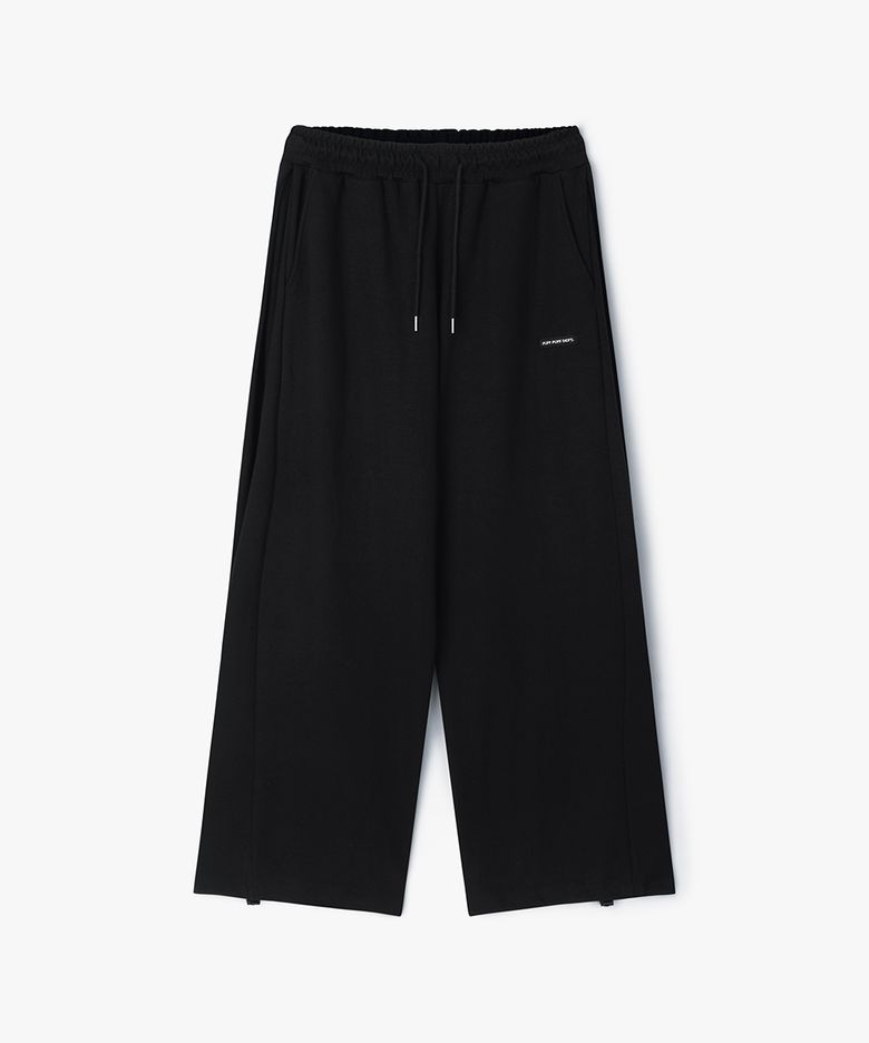Side Pleats Wide String Sweat Pants BLACK
