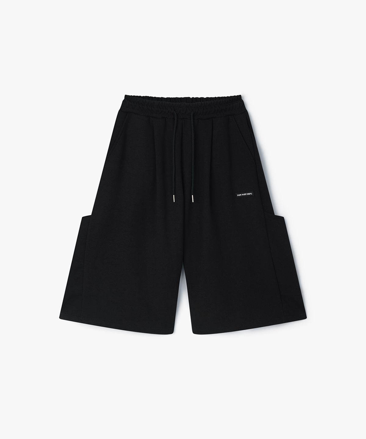 퍼프퍼프뎁트(PUFF PUFF DEPT) Kangaroo Pocket Bermuda Wide Sweat Shorts BLACK