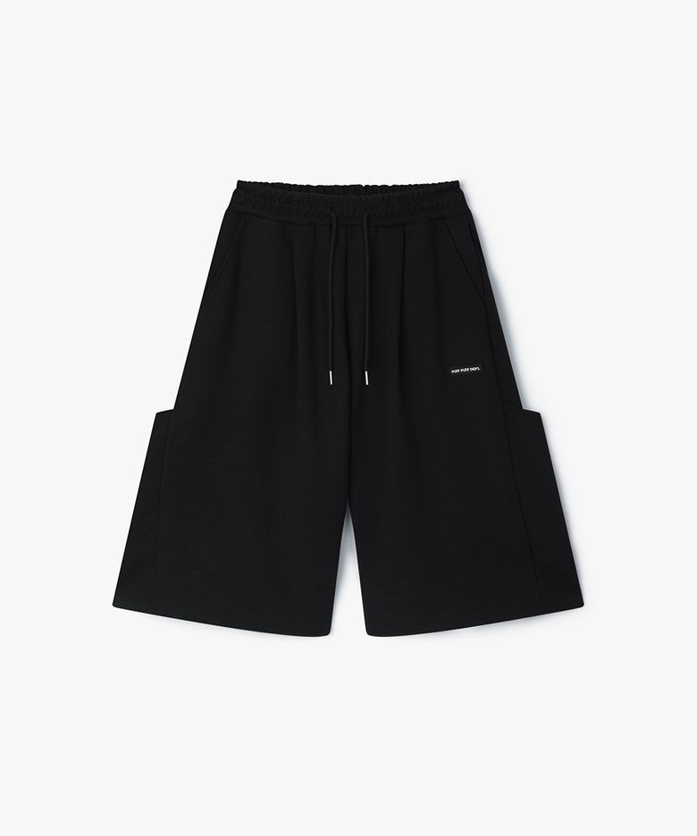 Kangaroo Pocket Bermuda Wide Sweat Shorts BLACK