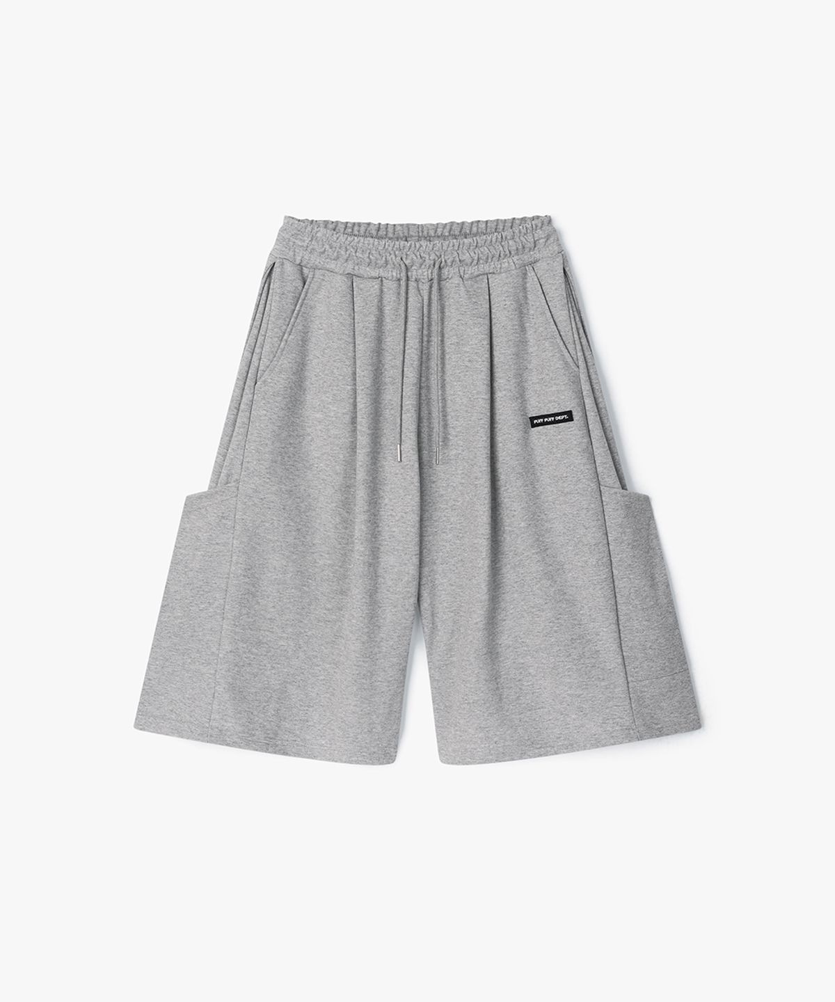 퍼프퍼프뎁트(PUFF PUFF DEPT) Kangaroo Pocket Bermuda Wide Sweat Shorts GREY