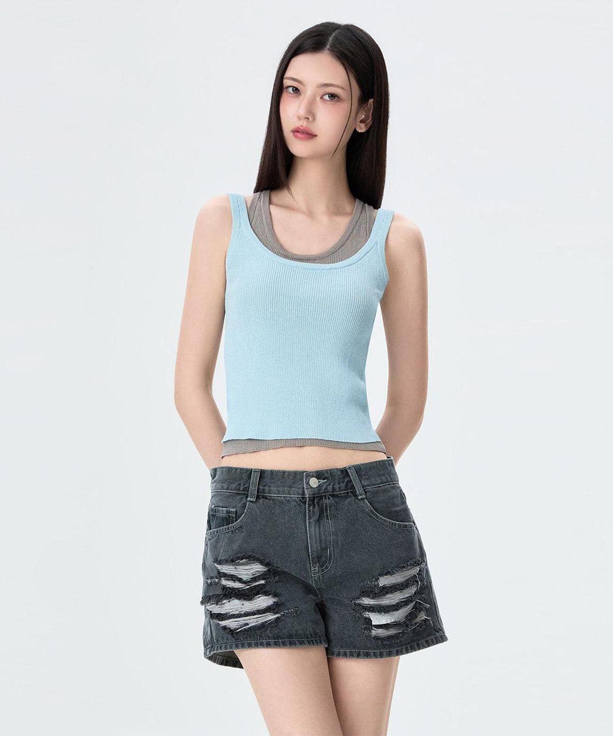 미쏘(MIXXO) 레이어드 배색 나시 니트_MIWKAG713T