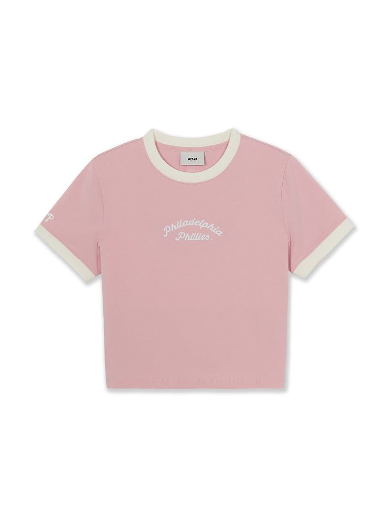여성 스포티브 레터링 슬림 크롭 링거 티셔츠 PHI (L.Pink)