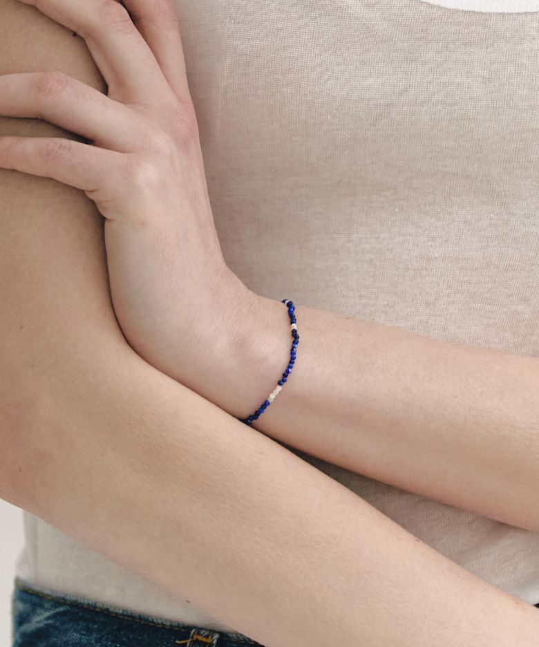 [925 silver] Color sand mix beads bracelet (Lapis lazuli) BH4B45426Y9175