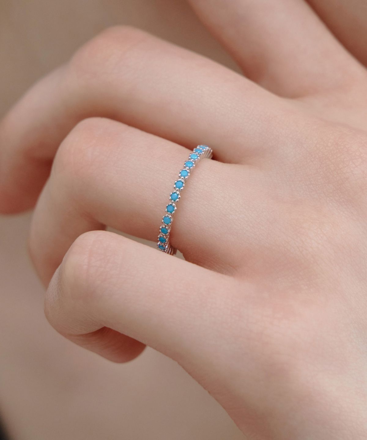 바이이에르(BYHYERES) [925 silver] 플라워 실버 터쿼이즈 테니스 반지 1.5mm (White) BH7R64723W9