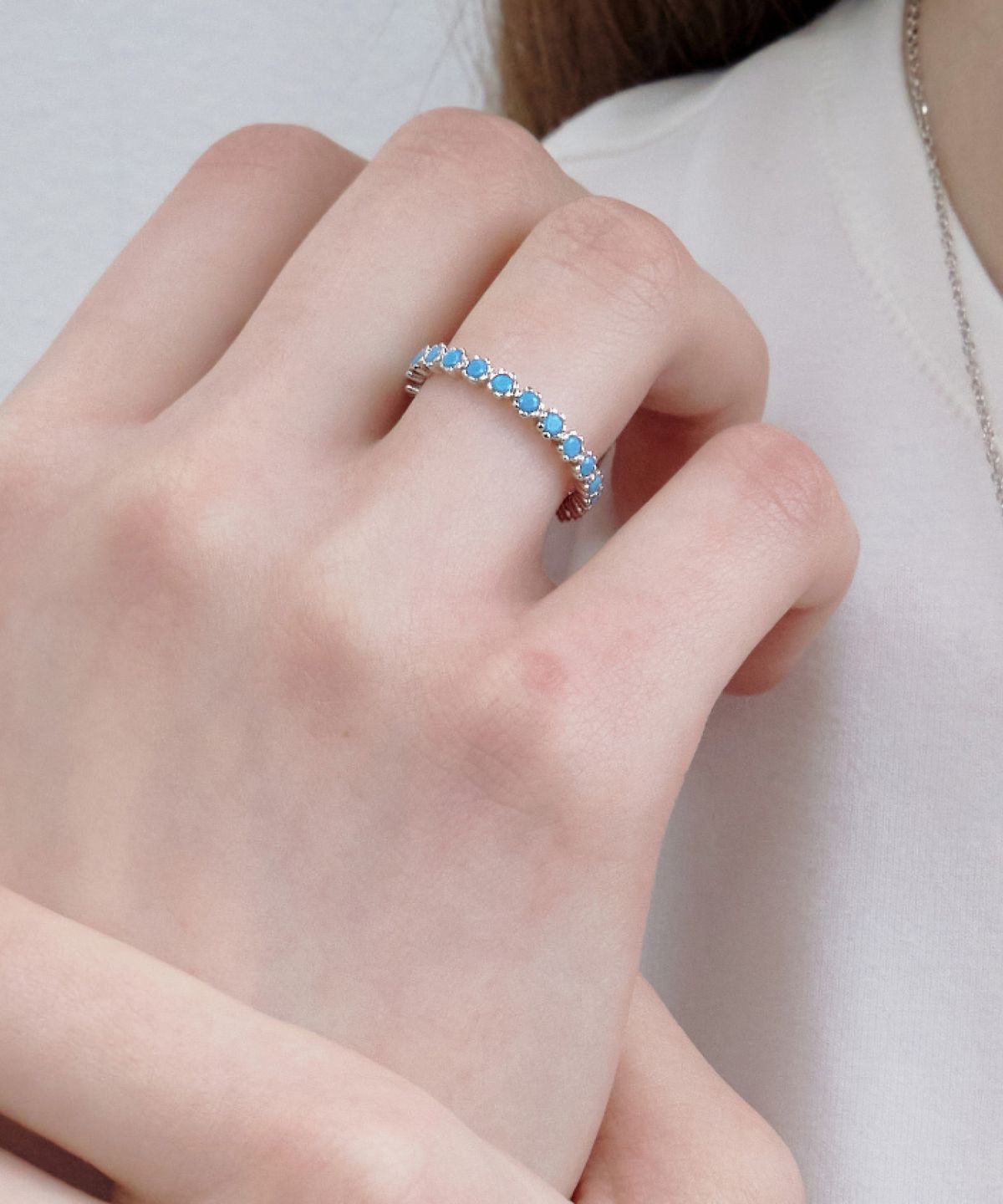 바이이에르(BYHYERES) [925 silver] 플라워 실버 터쿼이즈 테니스 반지 2.0mm (White) BH7R64724W9