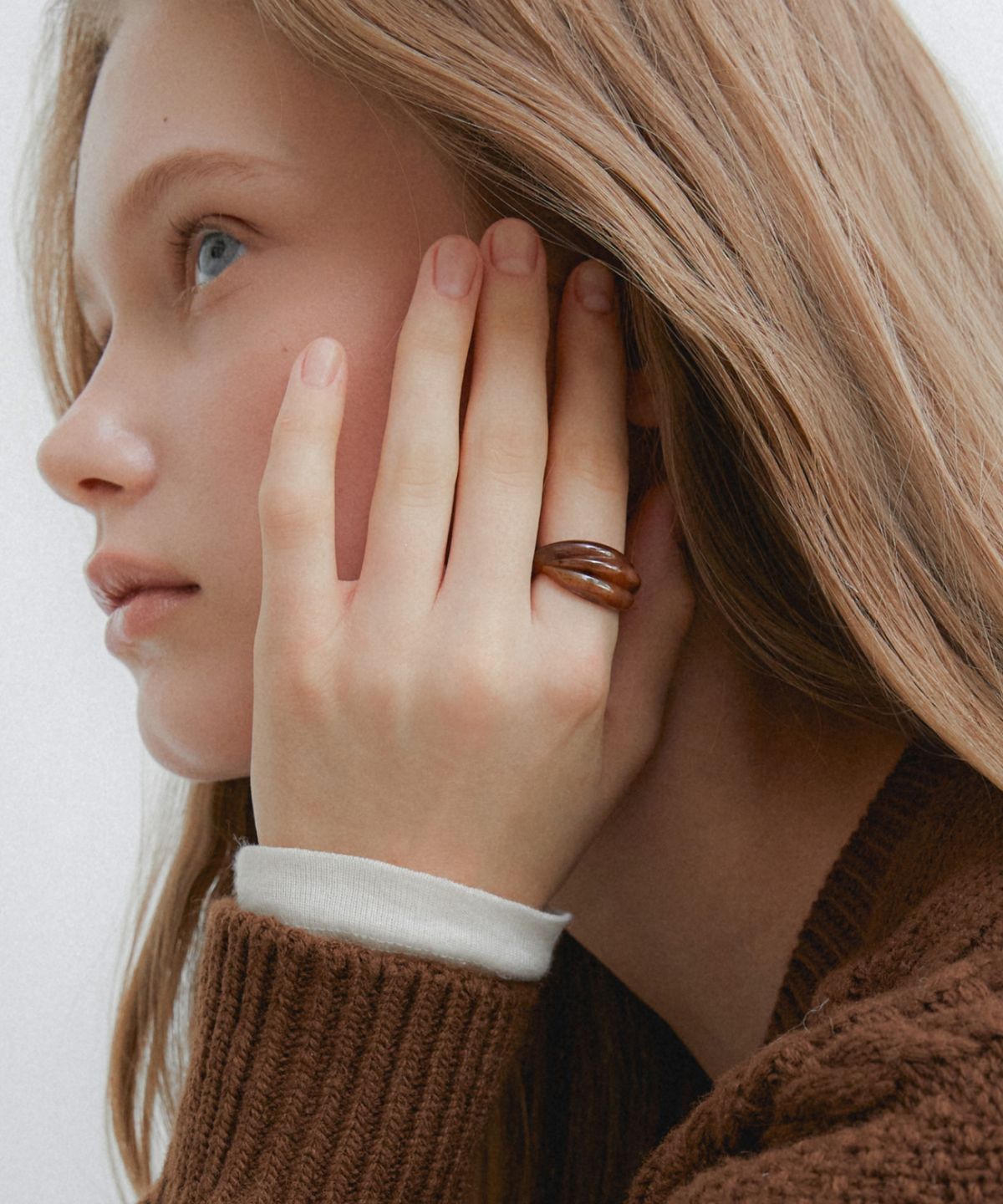 바이이에르(BYHYERES) Echo shell formica brown ring BH7R61710BR
