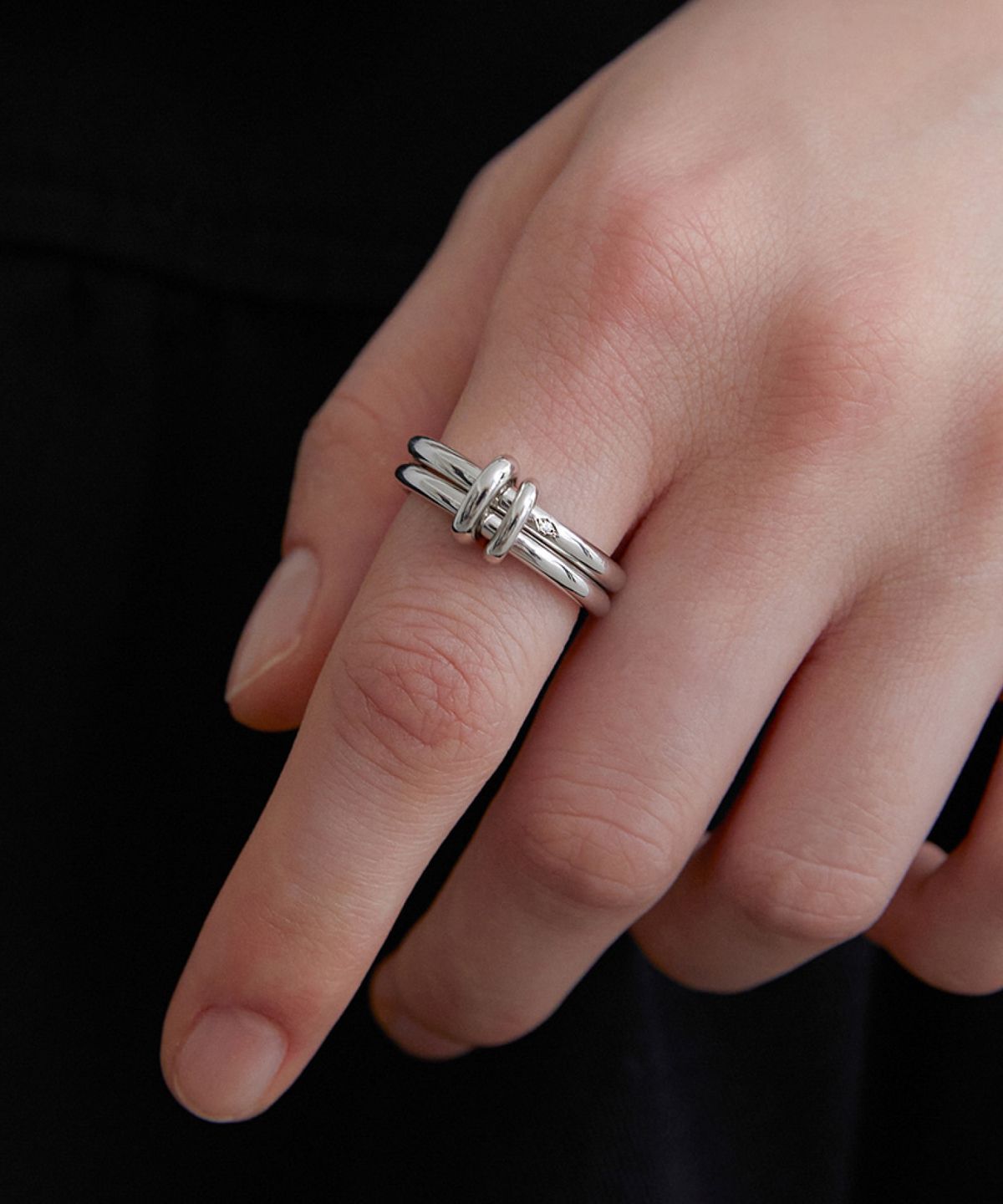 바이이에르(BYHYERES) [925 silver] Duo link ring (White) BH7R50780W9