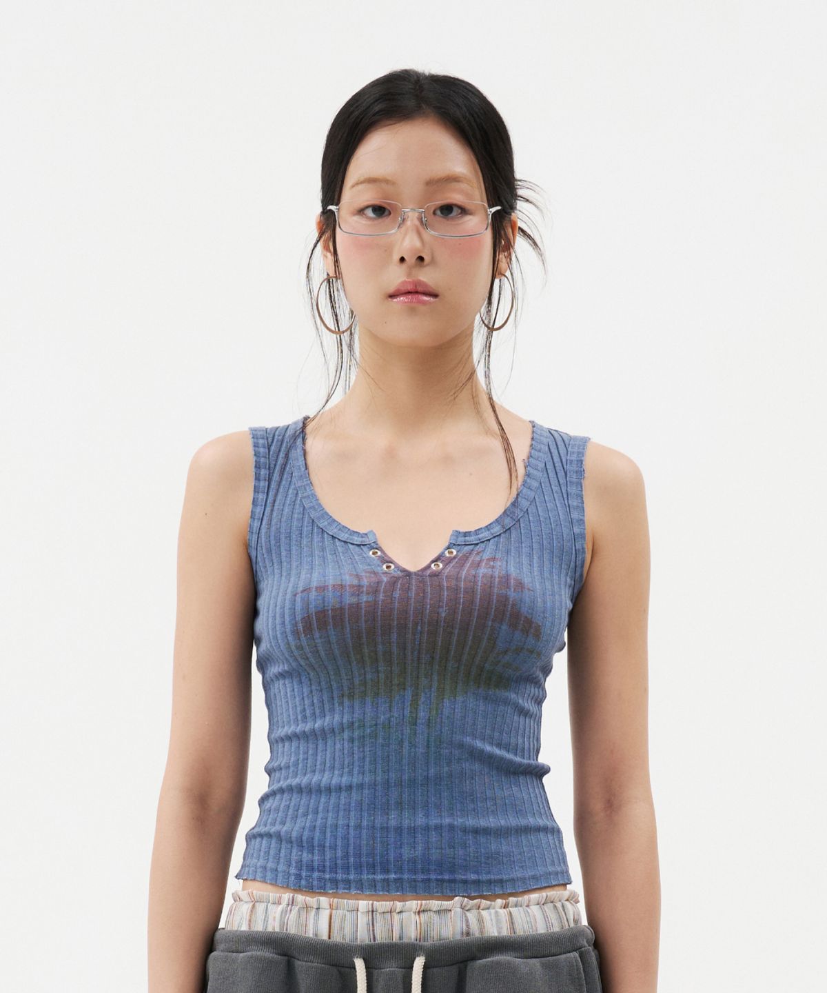 루펀(LOOFUN) Vintage Palm Tree Sleeveless / 빈티지 팜트리 슬리브리스 [Blue]